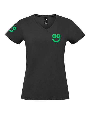 Women’s v neck black embroidered left breast right arm
